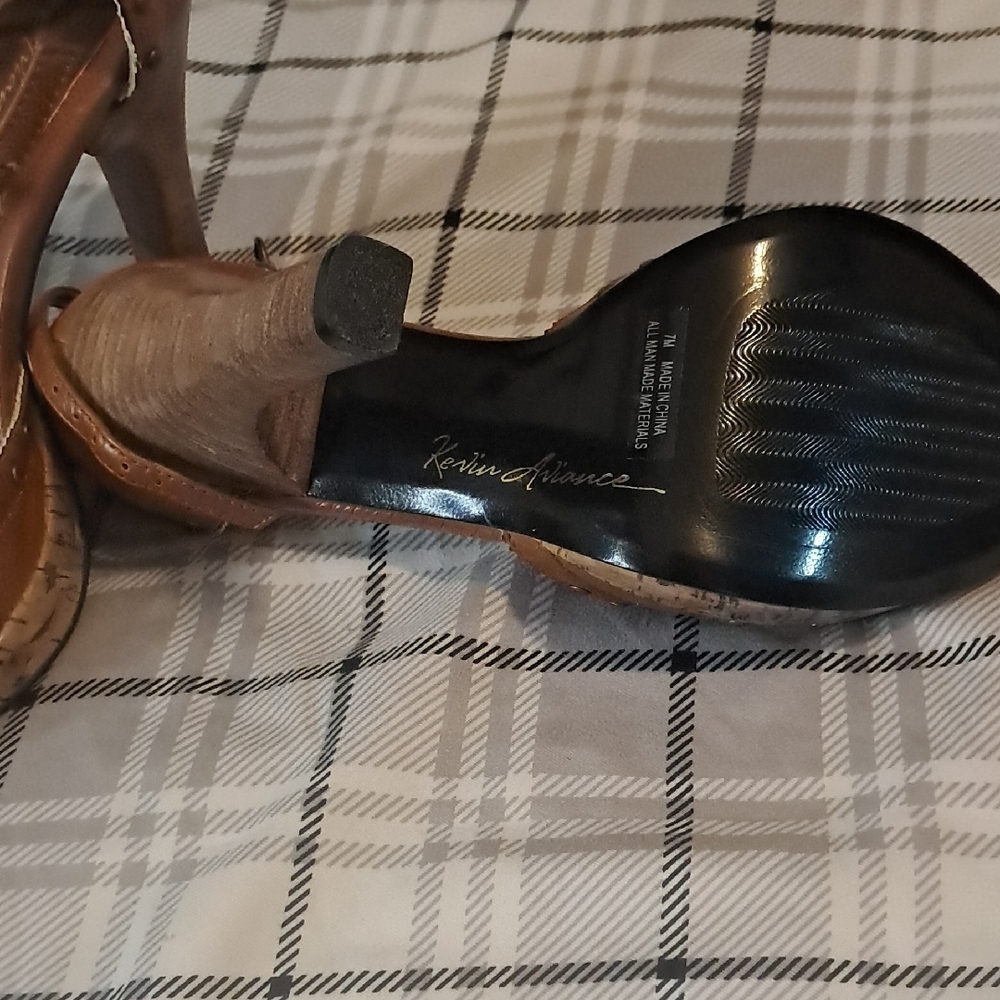 Brown Cork-Trim High Heel Sandals with Bow Accent - Picture 2 of 3